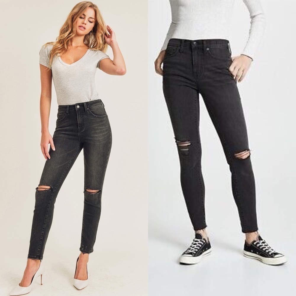 MADEWELL High Rise Distressed Denim Ankle Cropped Ripped Knee Skinny Jeans 24‎